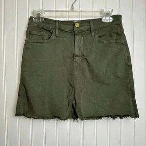 Frame Denim Le Mini dark green skirt front slit raw hem size 26 P36